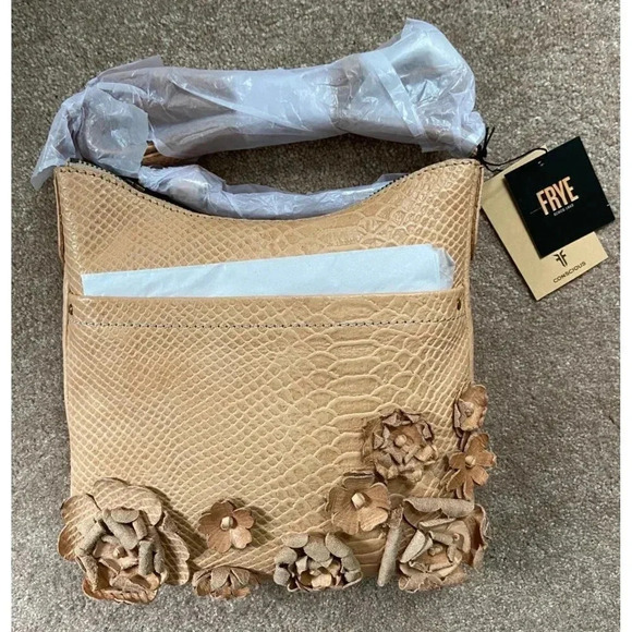 Frye Floral Snake-Textured Crossbody Bag One Size Natural Color Leather NWT - Picture 4 of 9